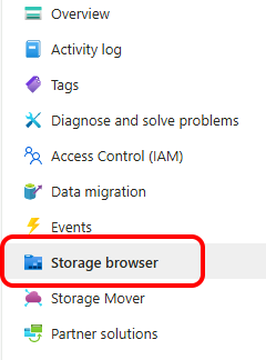 Azure Portal Storage browser menu option